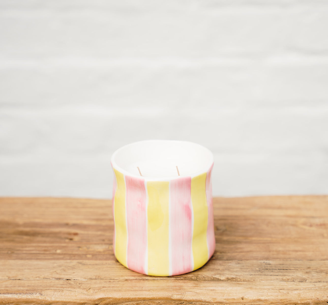Pink Yellow Striped Ceramic Soy Candle | Noss and Co | Australia