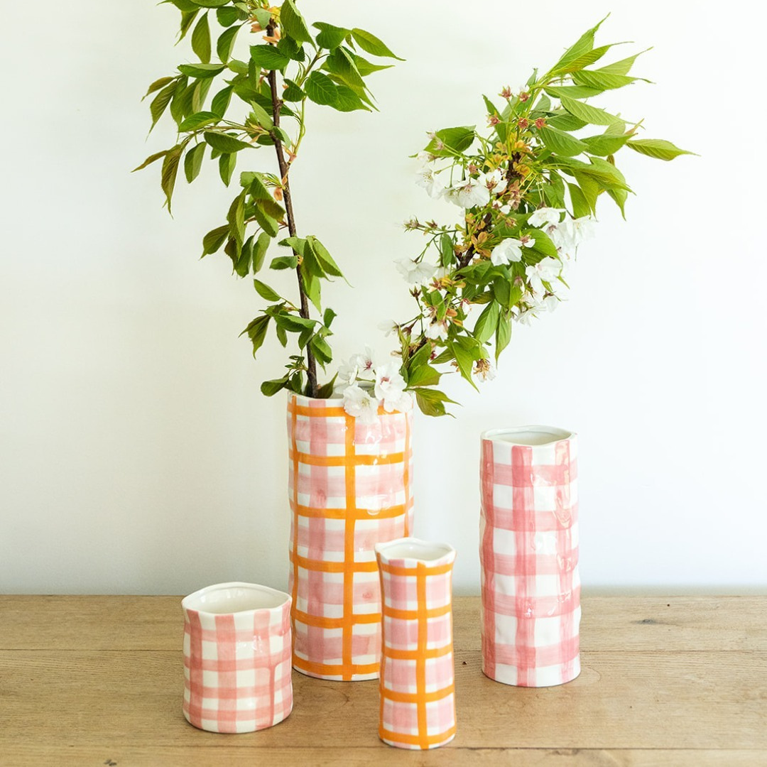 Colourful Gingham Pattern Ceramic Vase | Handmade Ceramic Store Australia
