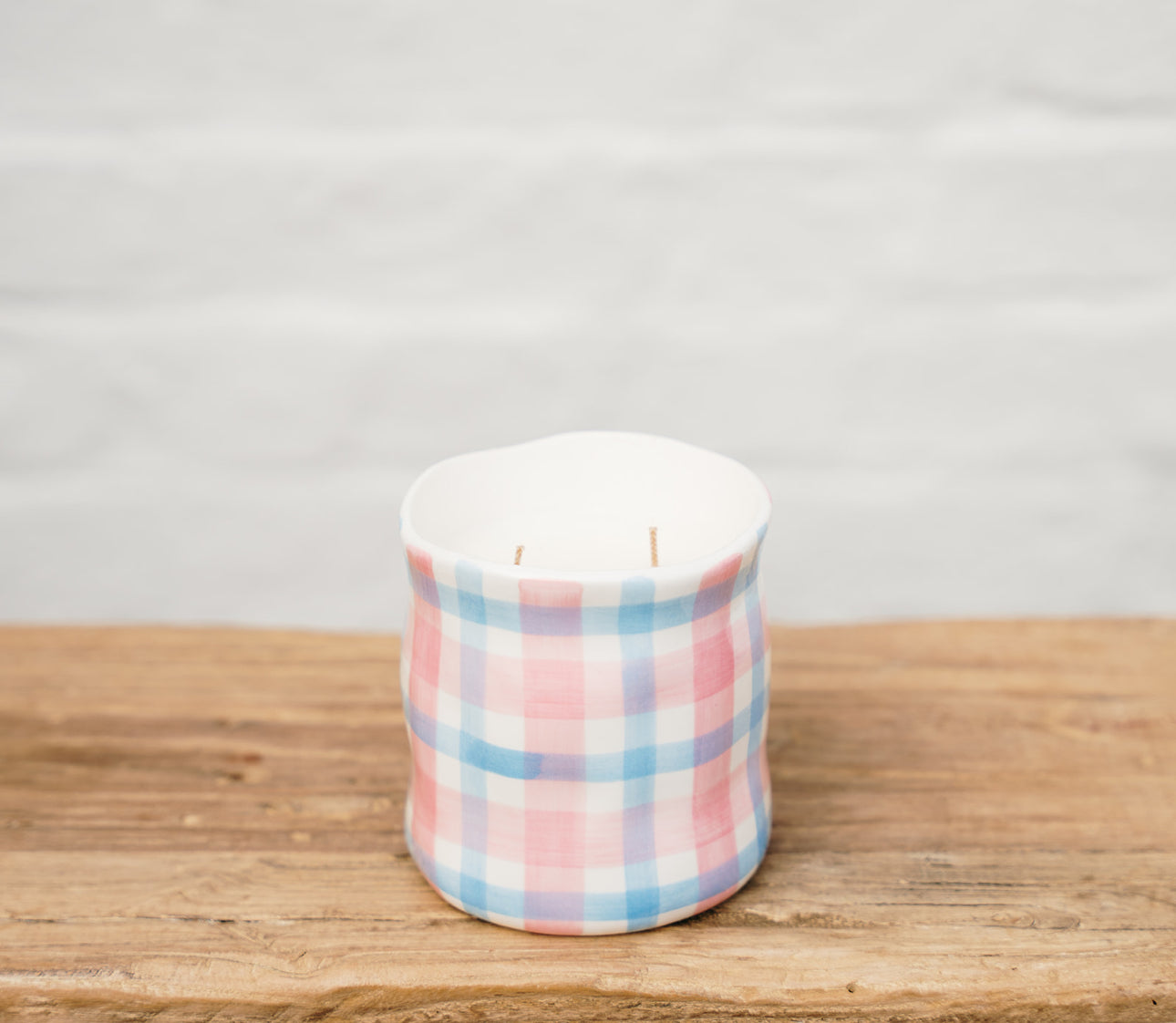 Pink and Blue Striped Soy Ceramic Candle Australia | Noss and Co
