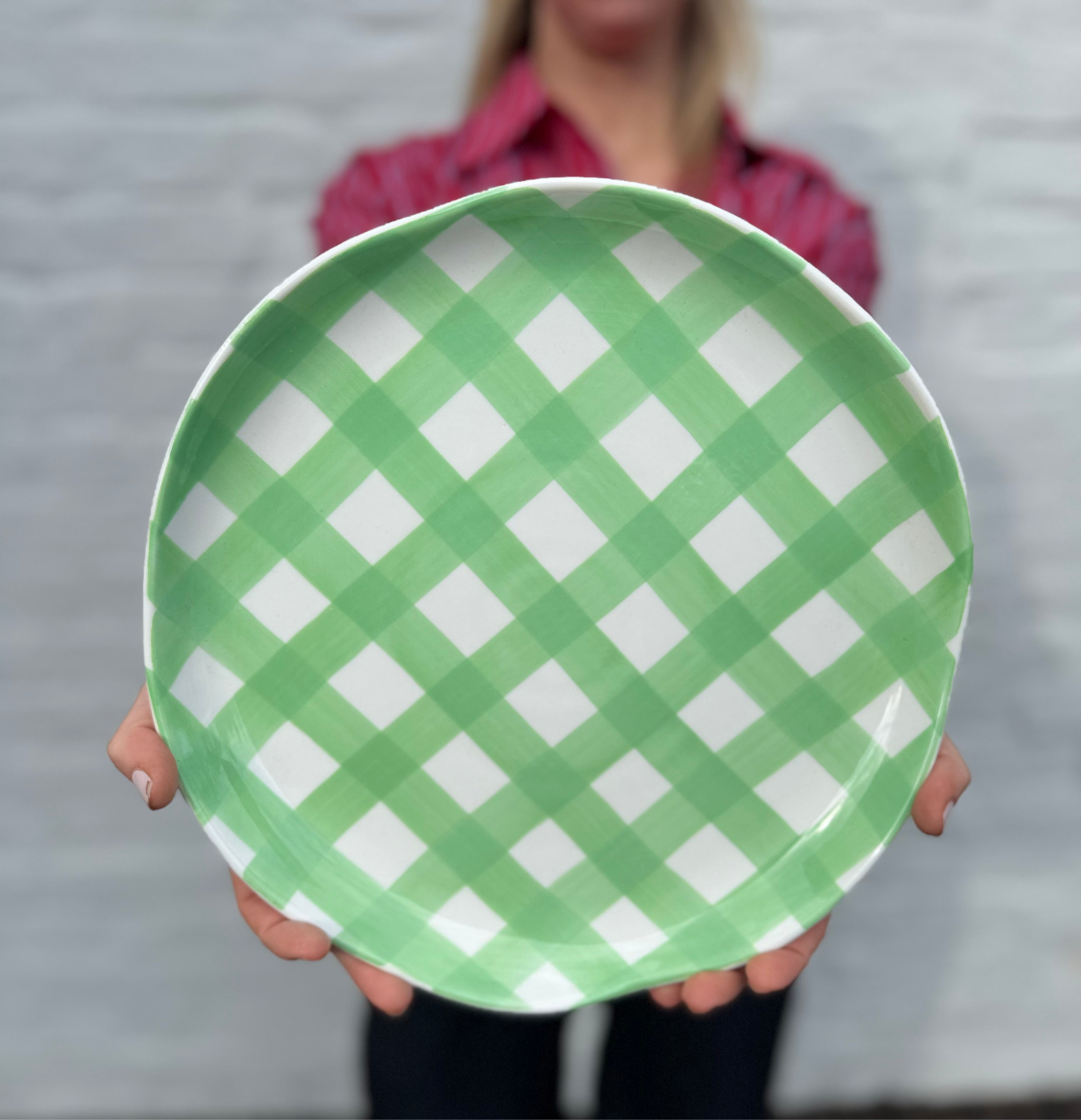 Mint Green Ceramic Gingham Dinner Plate | Ceramic Plates