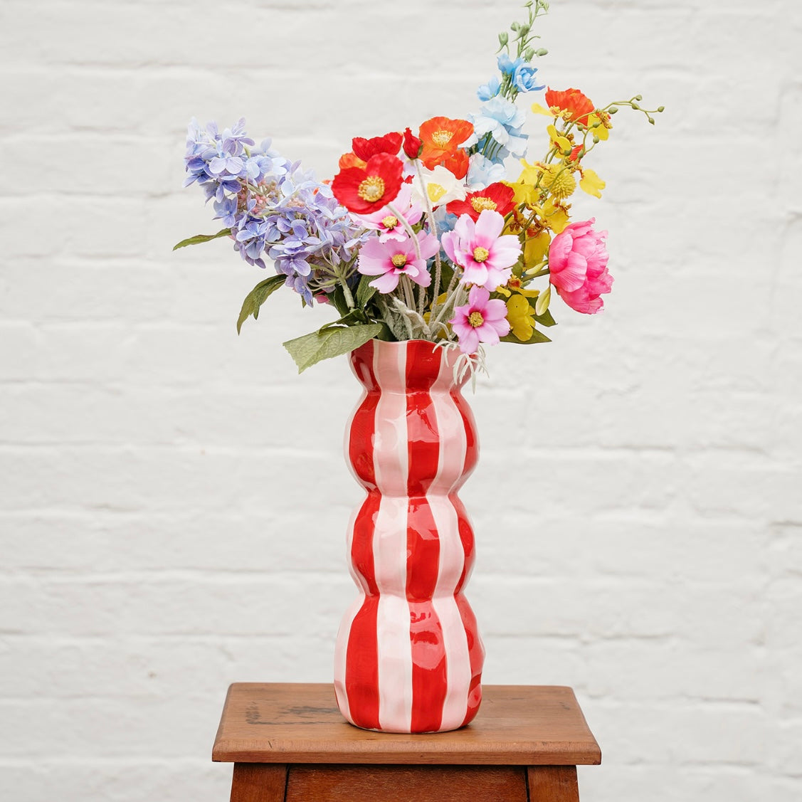 Noss and Co Handmade Pink and Red Stripe 3 Tier Ceramic Vase