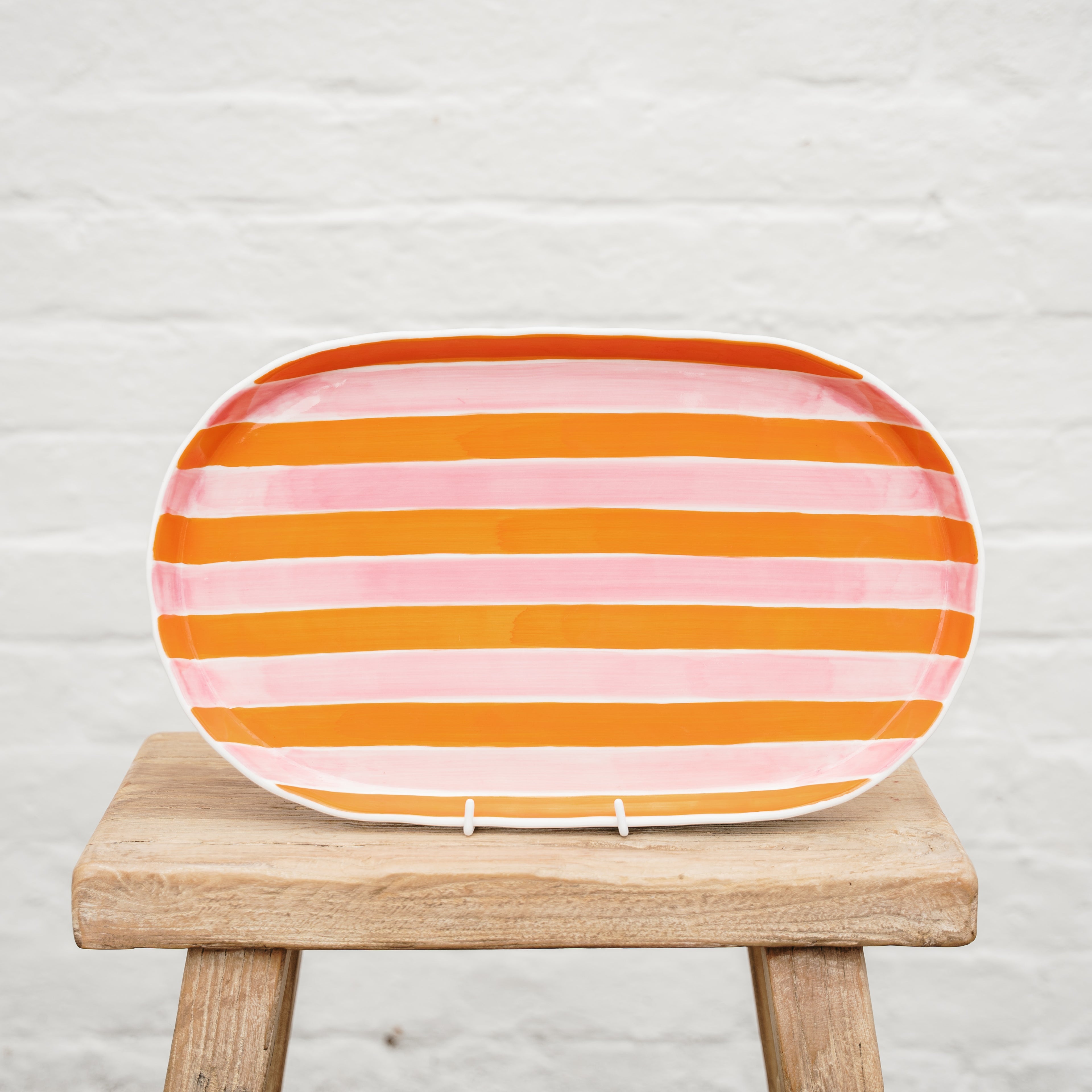 AUGUST PREORDER Oval Platter - Pink & Orange Stripes
