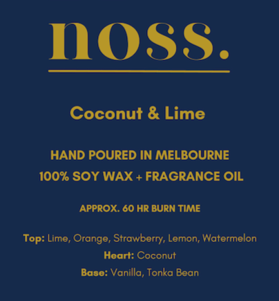 Coconut and Lime White Candle | Noss & Co | Australia