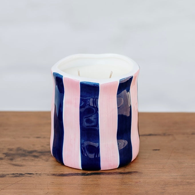 Blue Pink Striped Ceramic Candle | Noss and Co | Australia