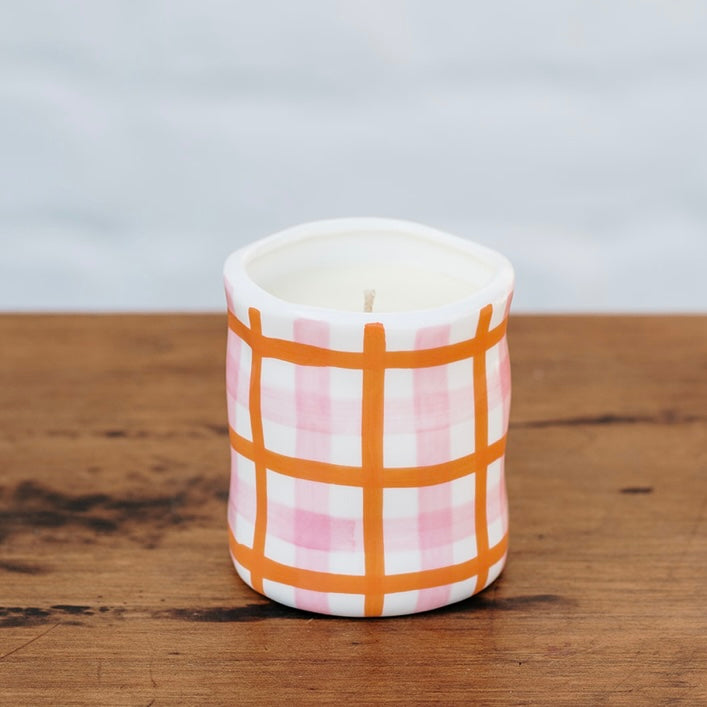 Pink and Orange Checkered Ceramic Candle | Noss and Co Australia