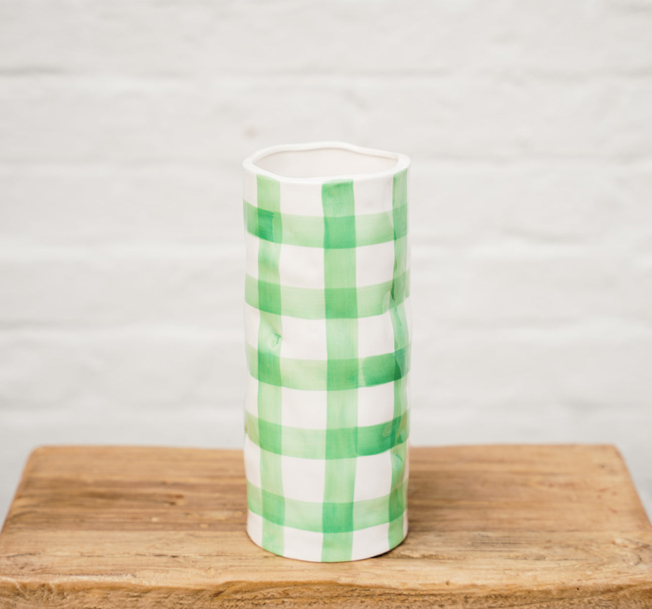 Mint Green Gingham Ceramic Vase | Ceramic Homeware Online Store