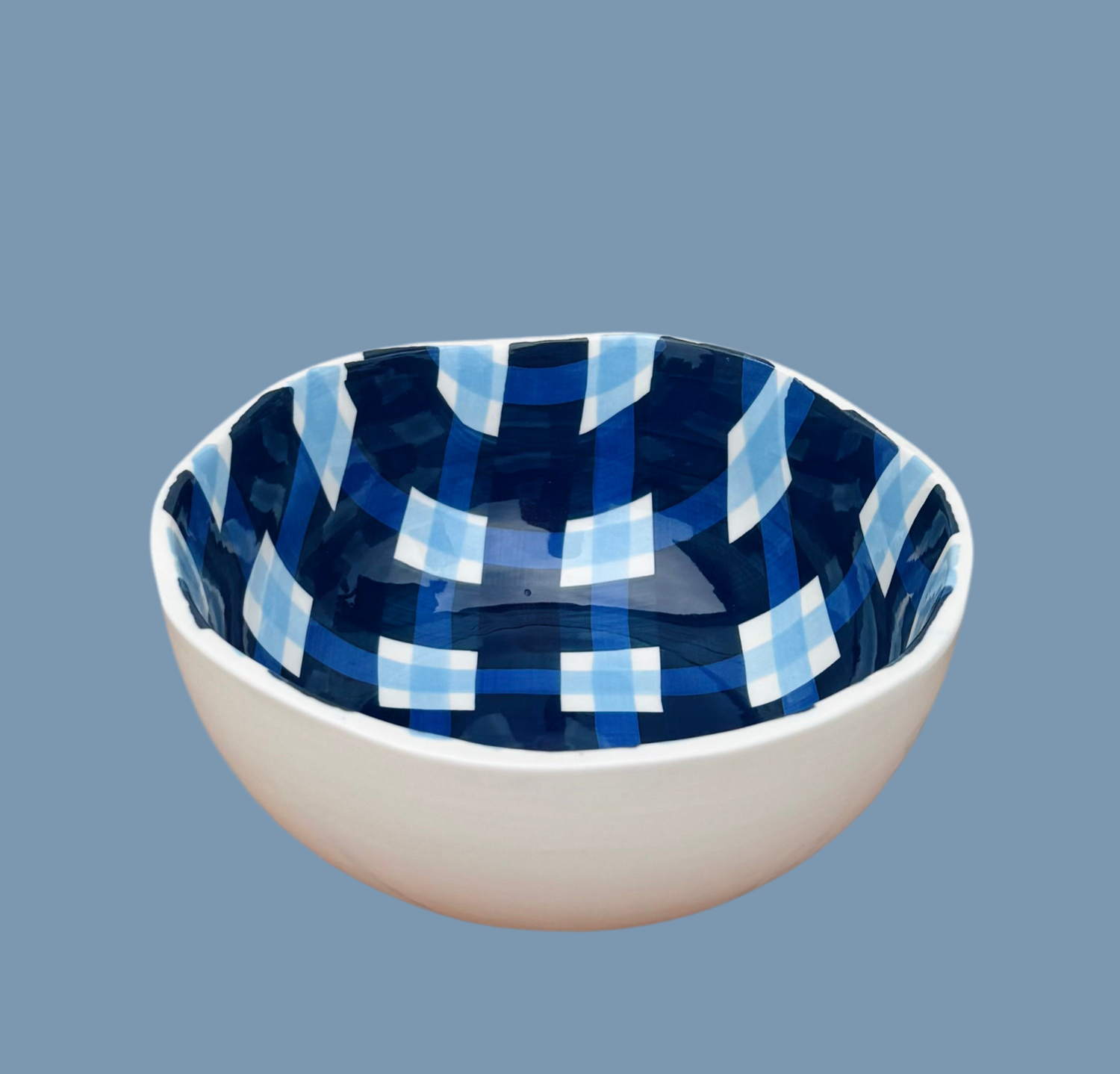 Medium Bowl - Navy and Cornflower Gingham