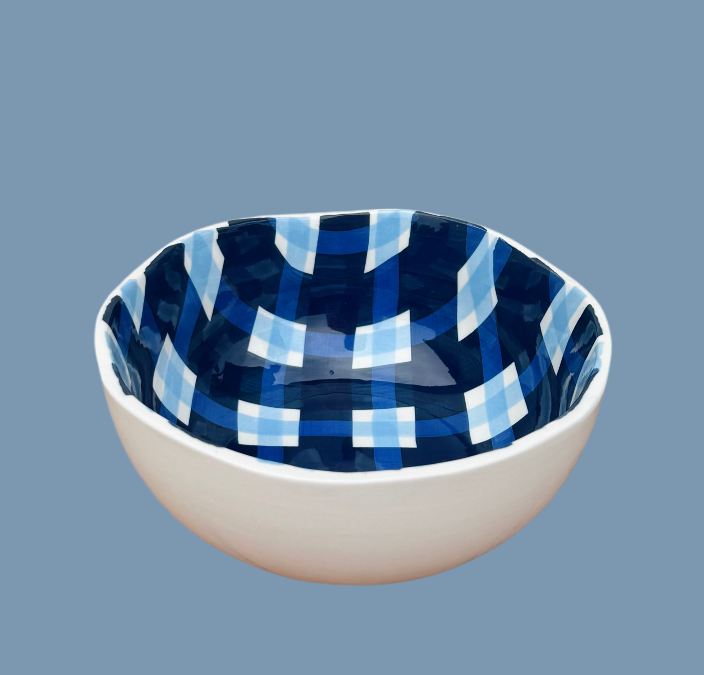 Medium Bowl - Navy and Cornflower Gingham