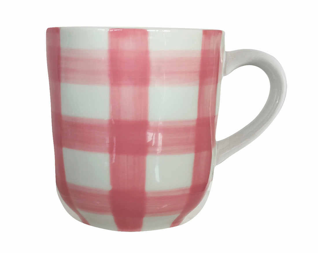 Pink Gingham Ceramic Mugs