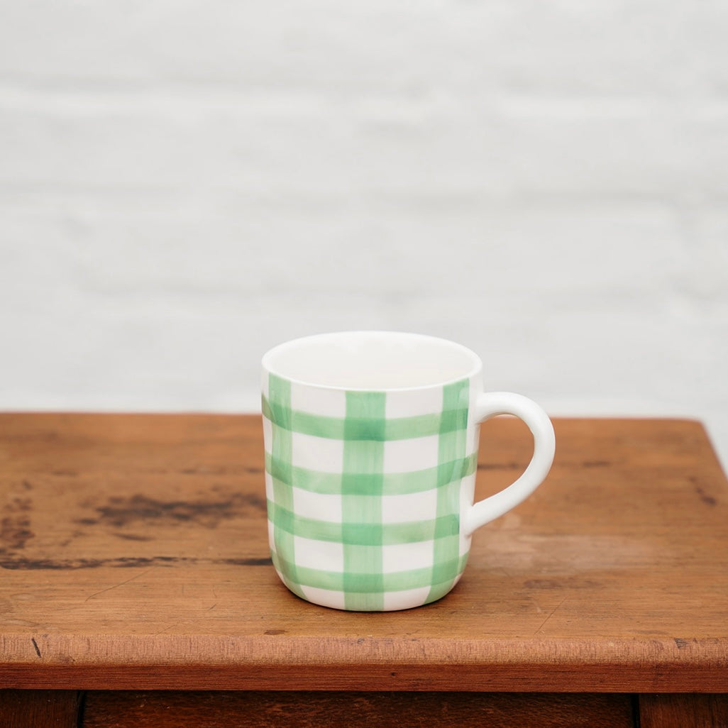 Mint Green Gingham Mug | Ceramic Mugs