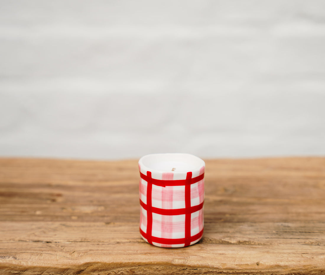 Pink and Red Checkered Ceramic Candle | Noss and Co Soy Candles Australia