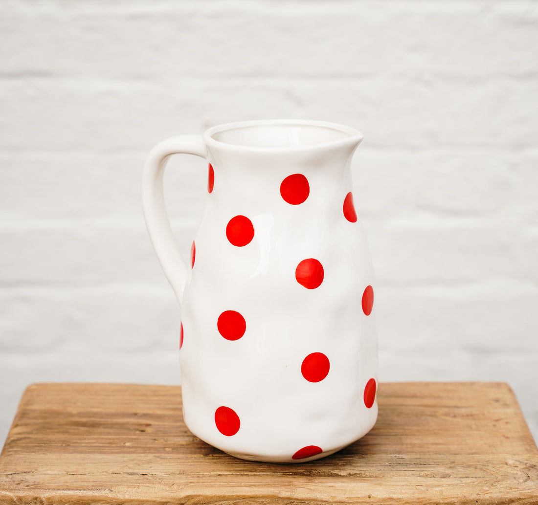 Noss &amp; Co Large Red Spot Ceramic Jug Vase | Hand Painted in Australia