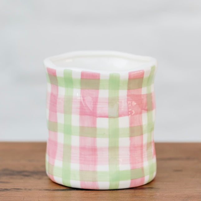 Pink Green White Striped Soy Ceramic Candle | Japanese Honeysuckle | Noss and Co Australia