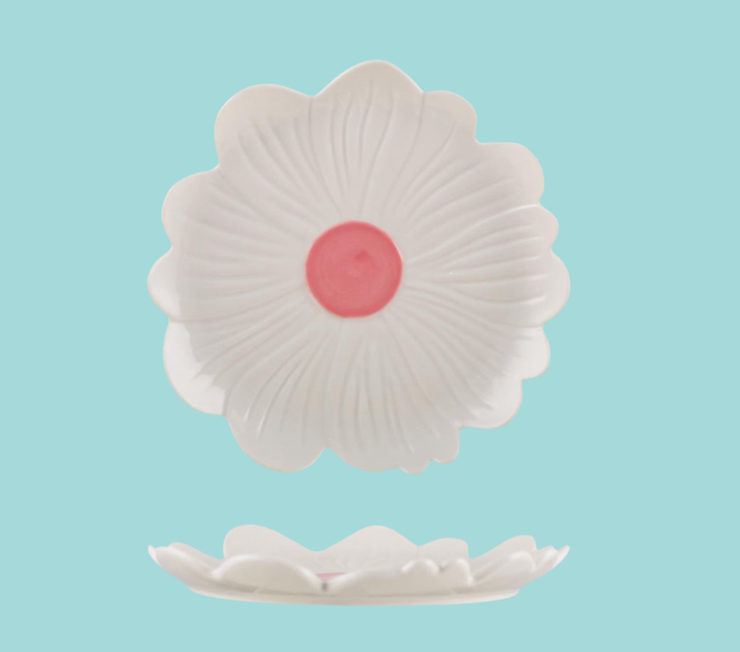AUGUST PREORDER Large Flower Plate - White with Pink Centre