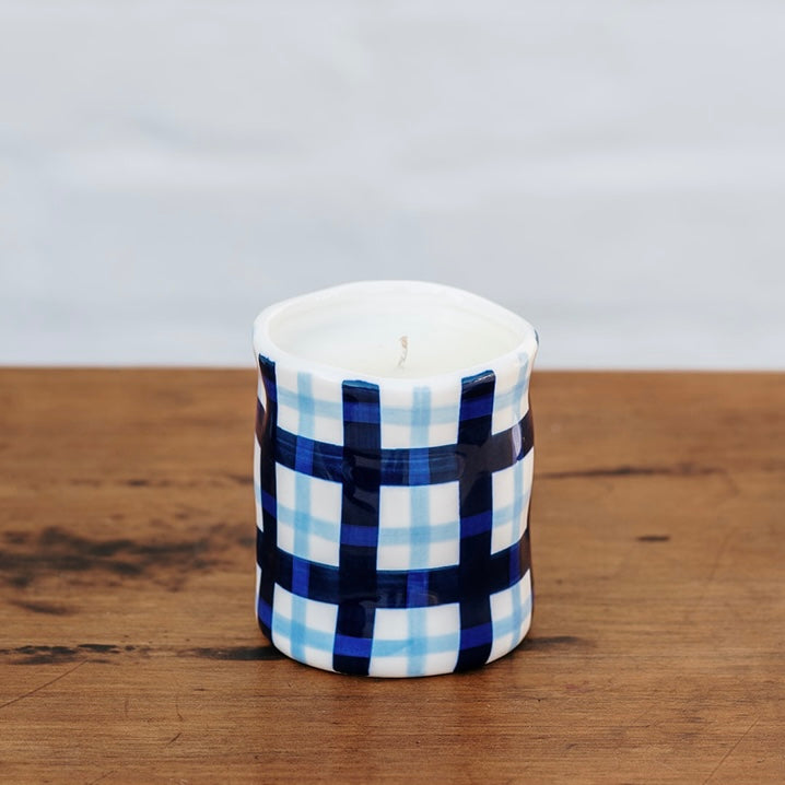 Blue Black Gingham Ceramic Candle | Soy Candles Australia | Noss &amp; Co