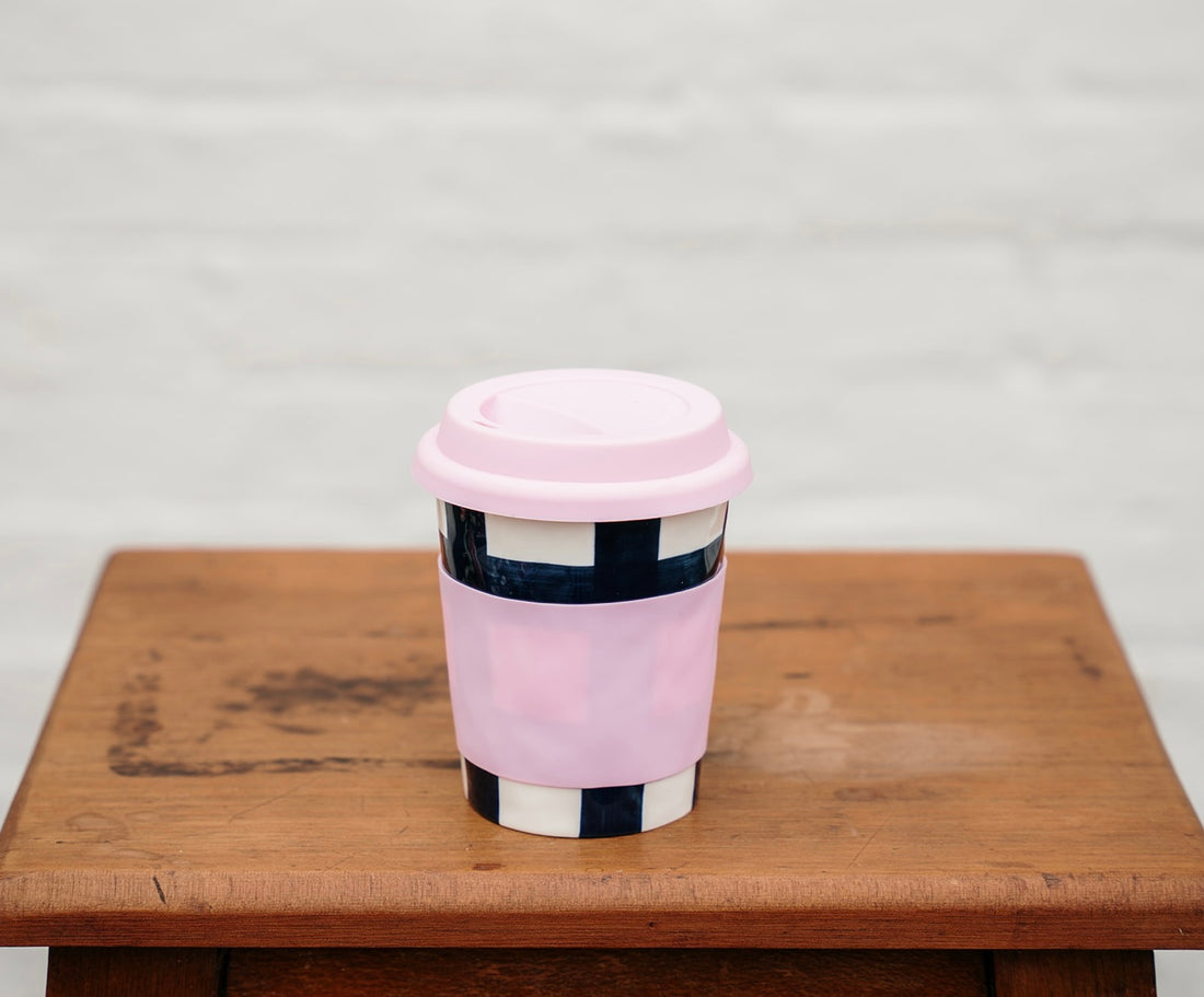 Ceramic Travel Mug | Navy Gingham Travel Cup