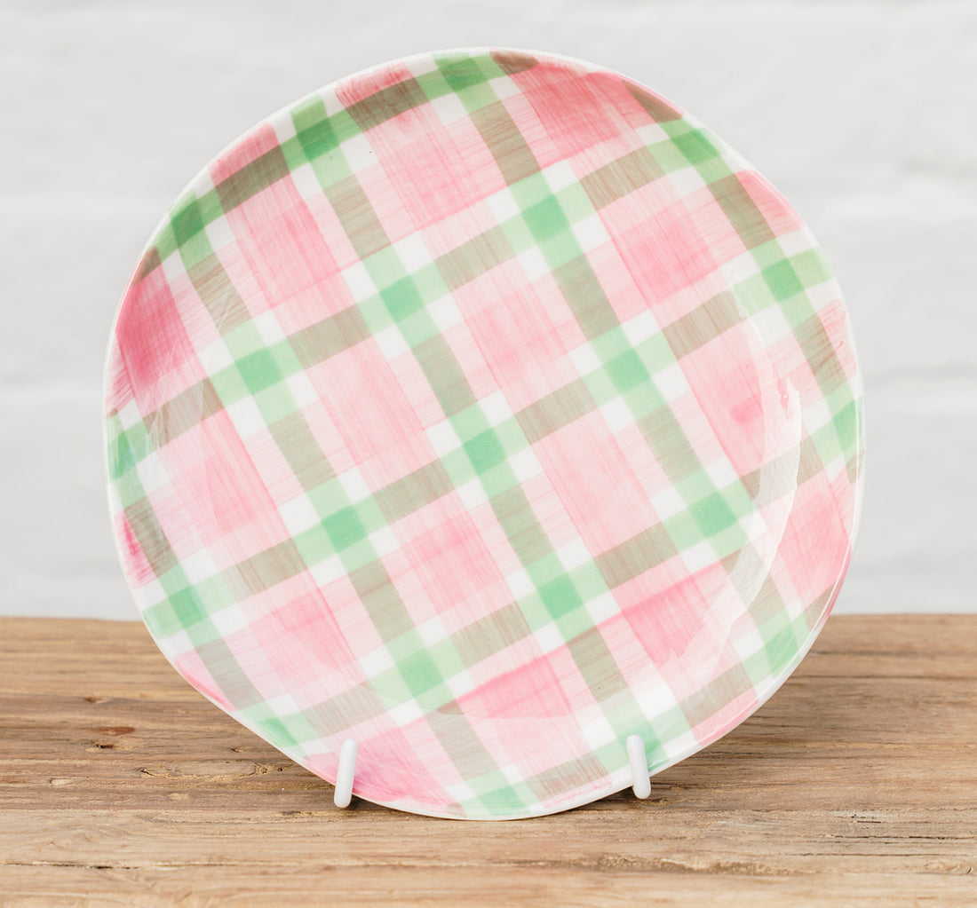 Side Plate - Pink &amp; Green Gingham