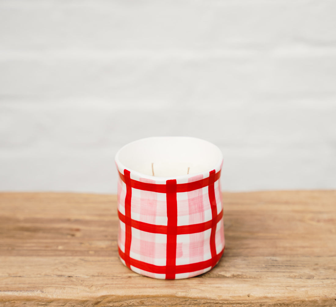 Red White Gingham Ceramic Candle Australia | Noss and Co