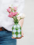 Emerald Green & Cornflower Blue Gingham Ceramic Bud Vase Australia