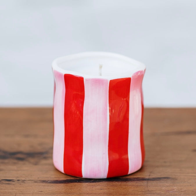 Red Pink Striped Soy Ceramic Candle Australia | Noss and Co