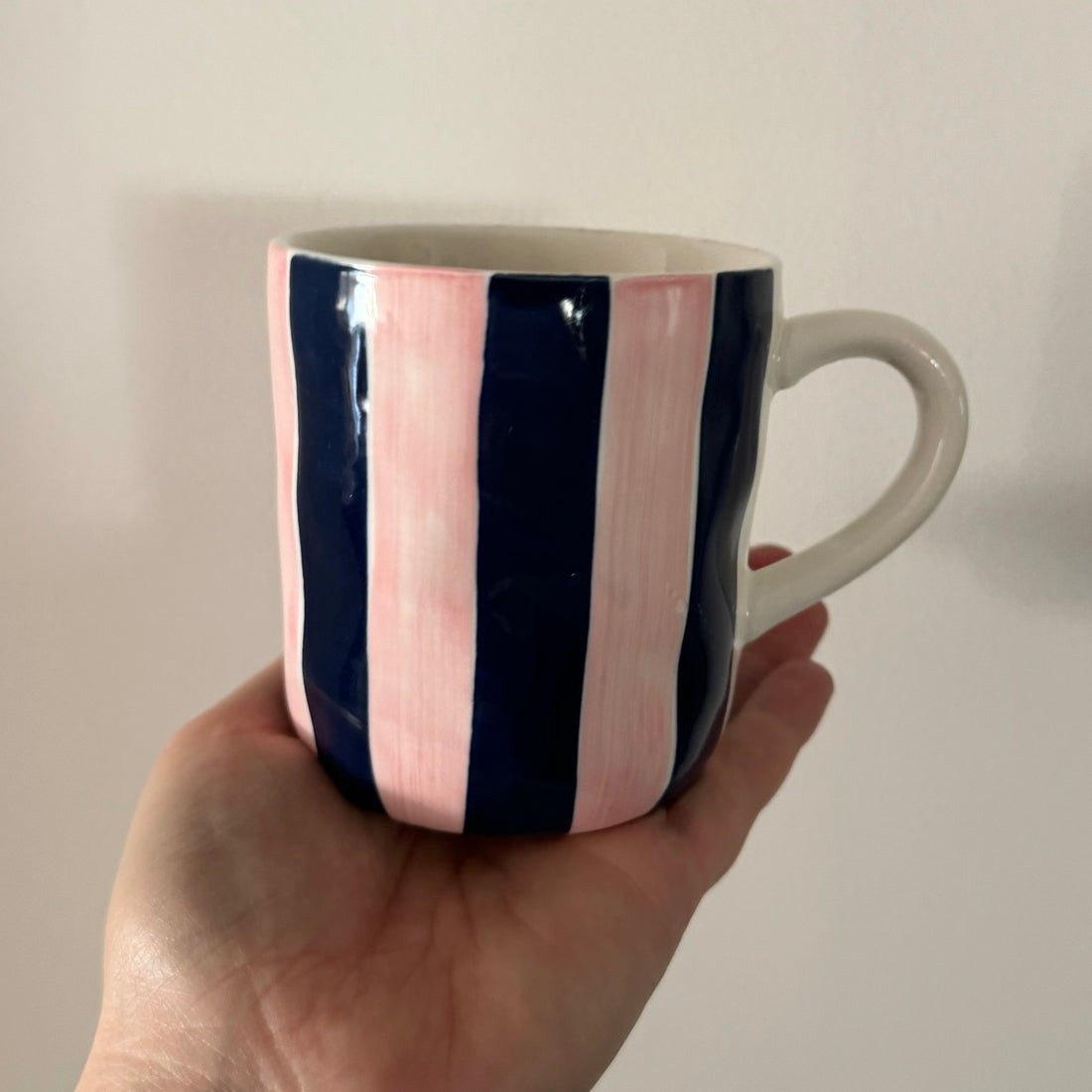 Navy and pink stripe mug