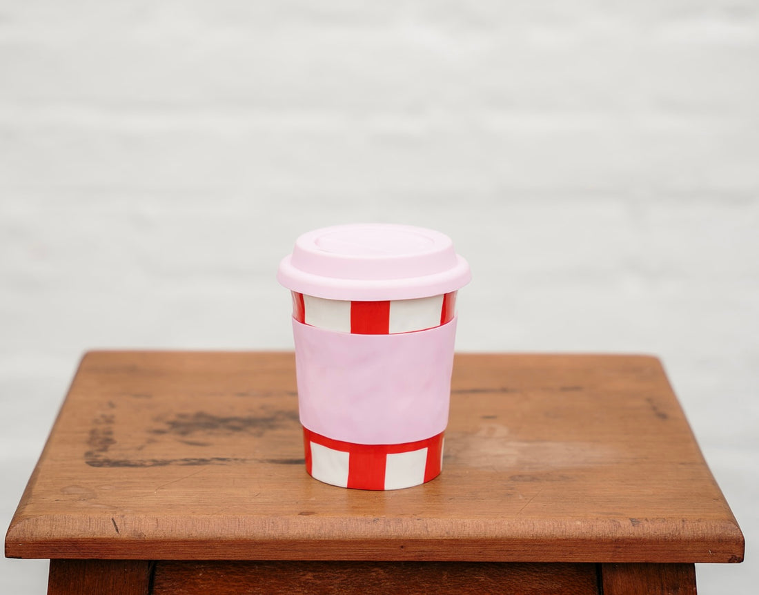 Ceramic Travel Mug | Red Gingham Travel Mug