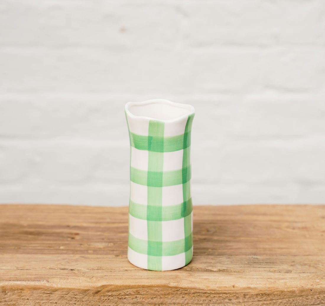 Mint Green Gingham Small Ceramic Vase | Handmade Ceramics Online Shop Australia