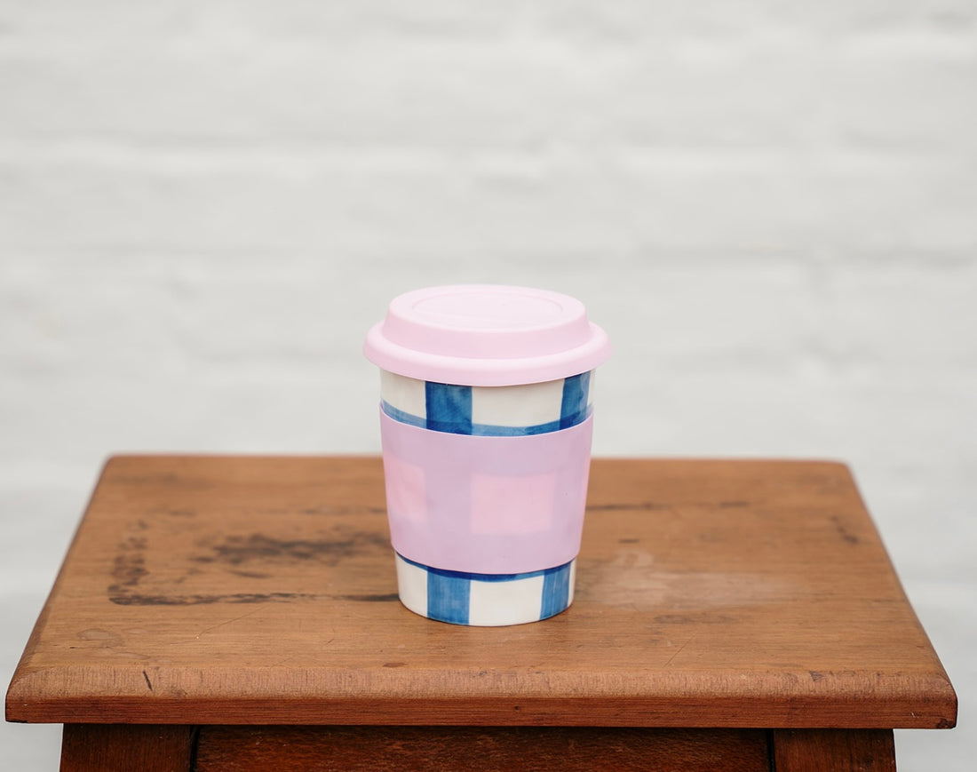 Ceramic Travel Mug | Classic Blue Gingham Travel Mug
