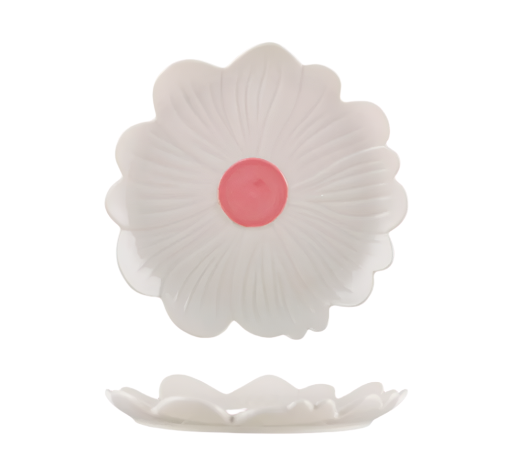 AUGUST PREORDER Large Flower Plate - White with Pink Centre