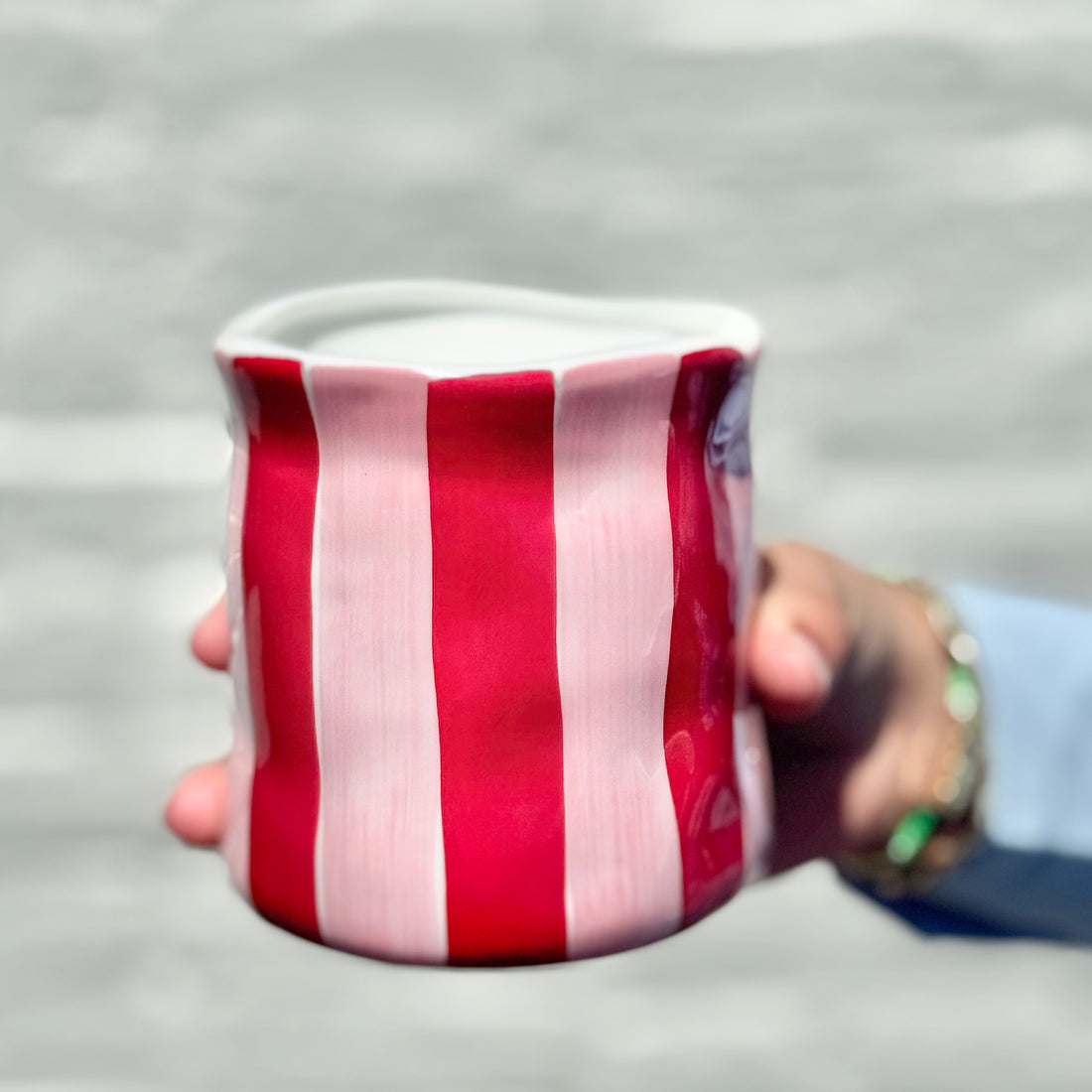 Pink Red Striped Ceramic Soy Candle | Noss and Co | Australia
