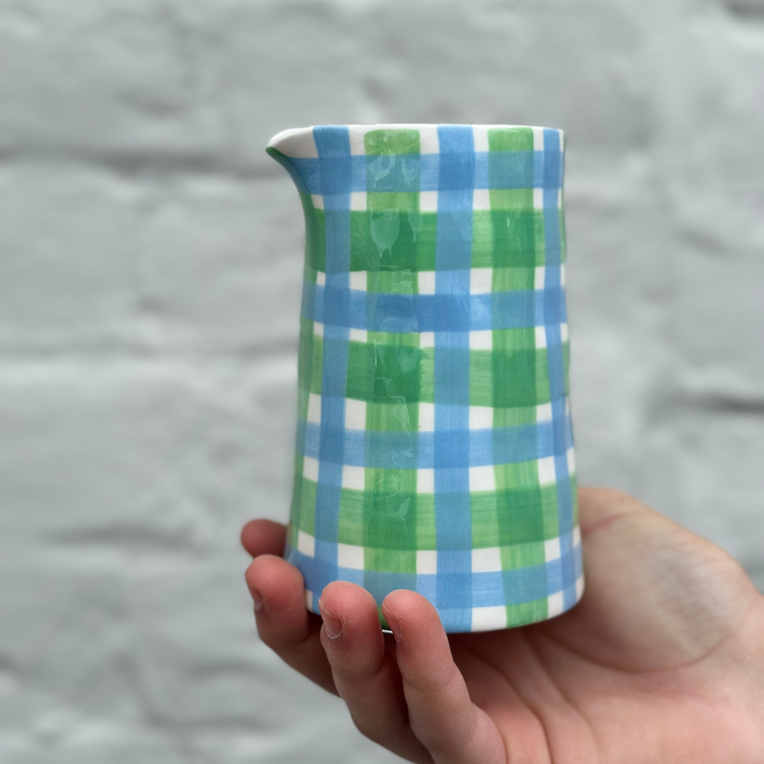 Colourful Blue &amp; Green Gingham Ceramic Milk Jug | Noss &amp; Co Australia
