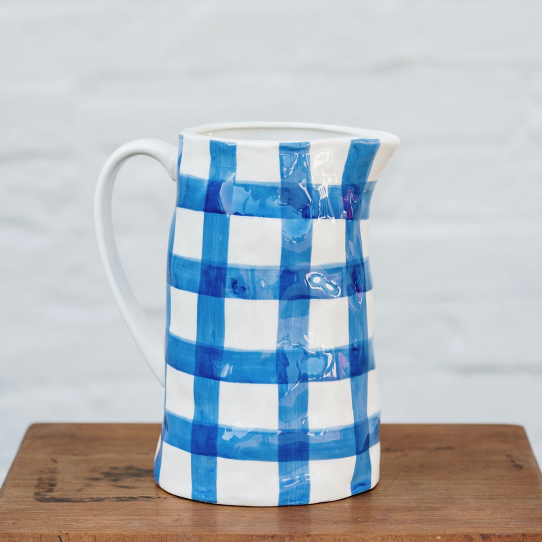 Blue and White Gingham Ceramic Jug Australia