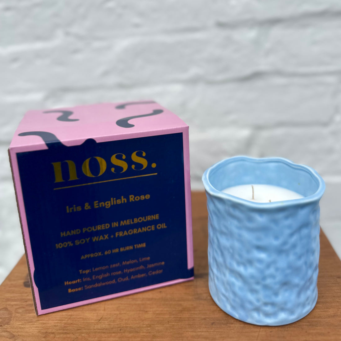 Candle in Blue Glass Textured Jar | Noss and Co | Australia