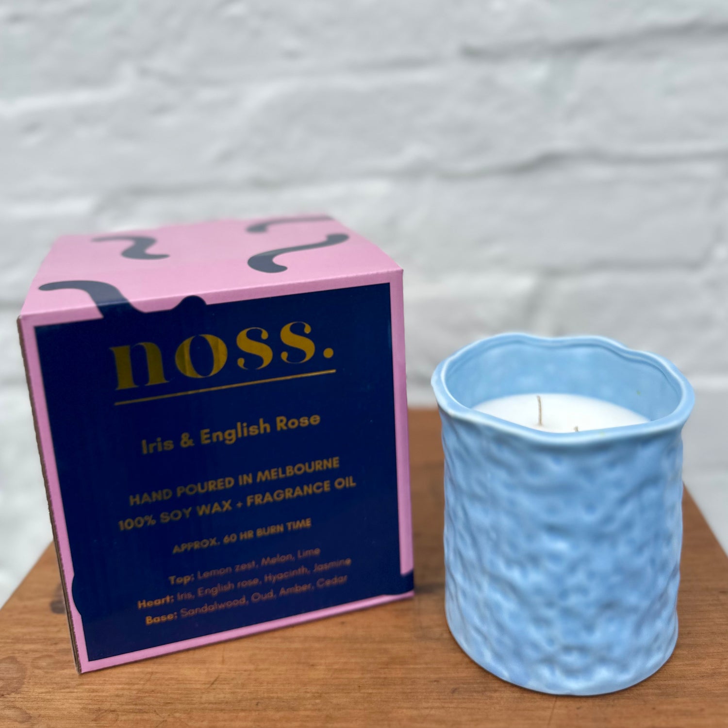 Candle in Blue Glass Textured Jar | Noss and Co | Australia