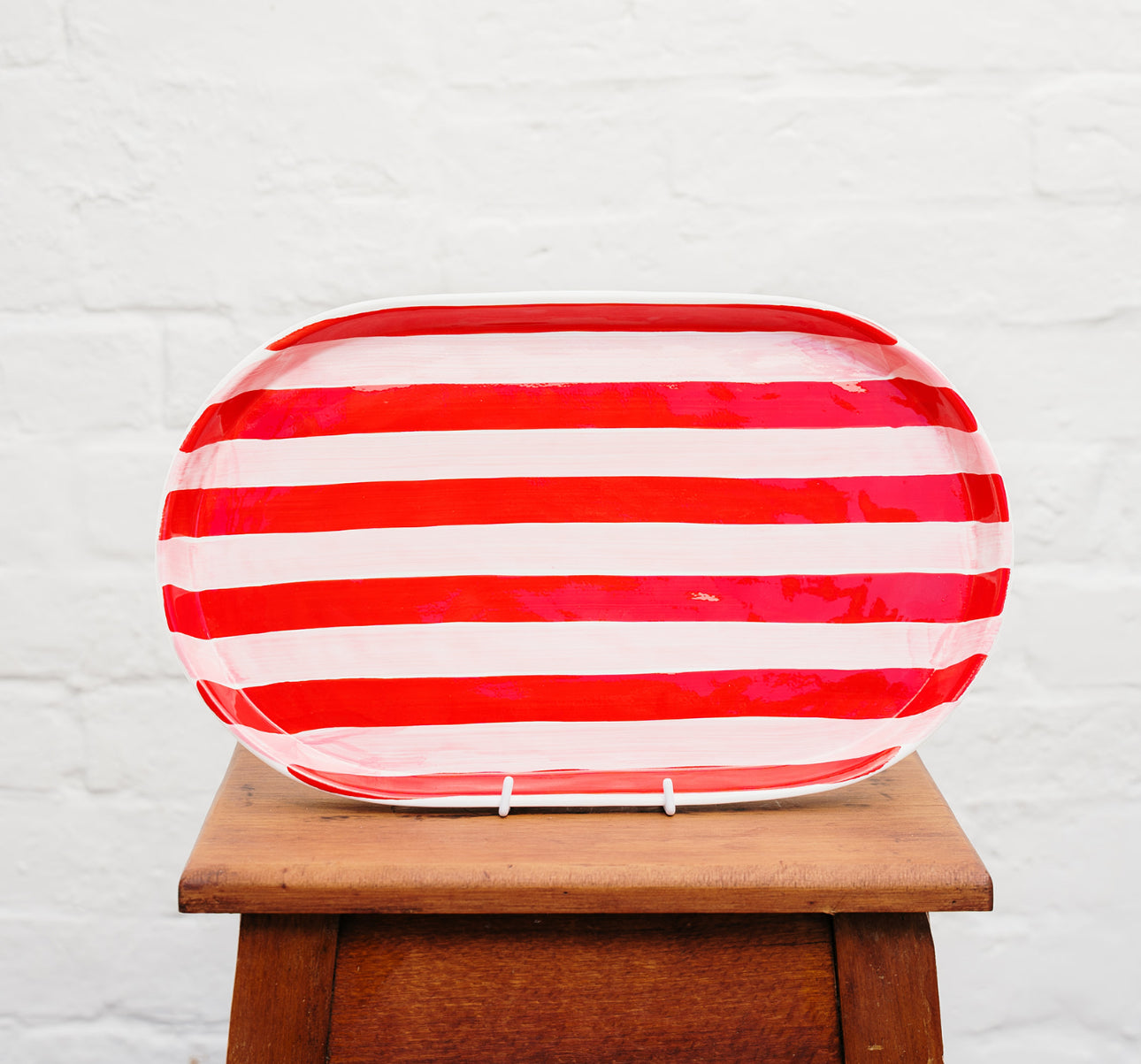 Oval Platter - Pink &amp; Red Stripes