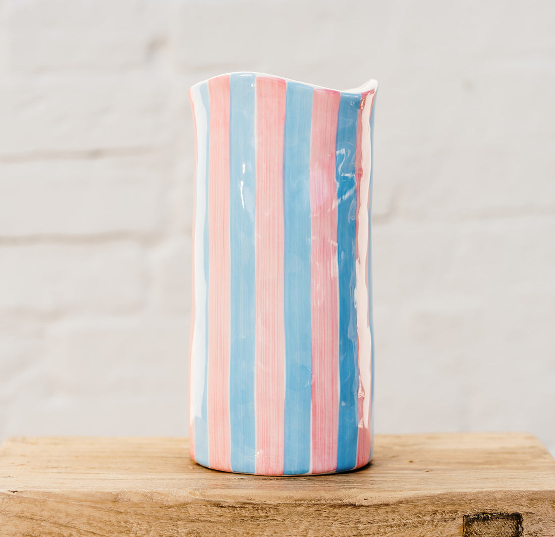 Hand Painted Large Pink and Blue Stripes Ceramic Vase Australia