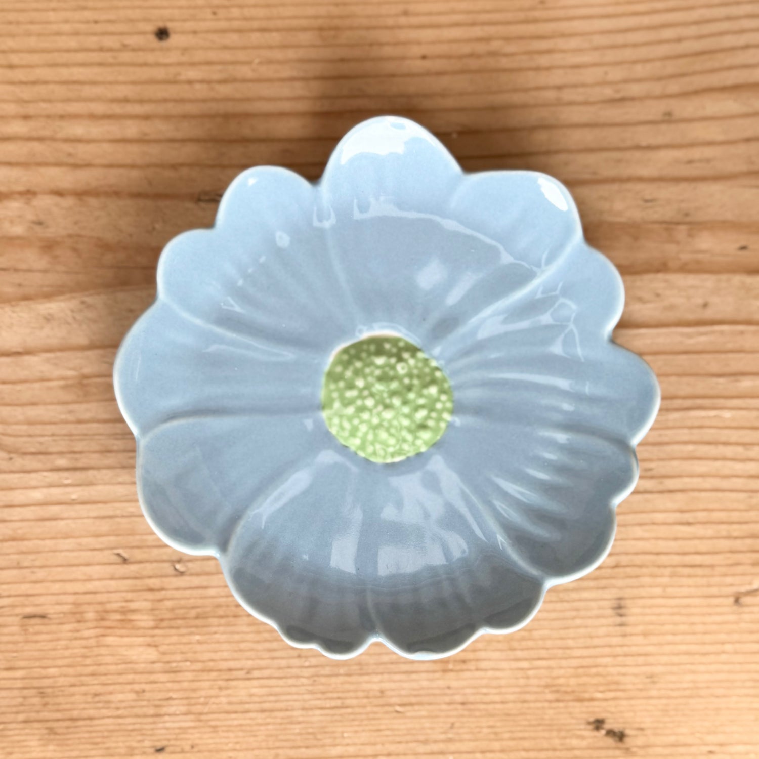 Flower Trinket Dish - Blue with Green Centre