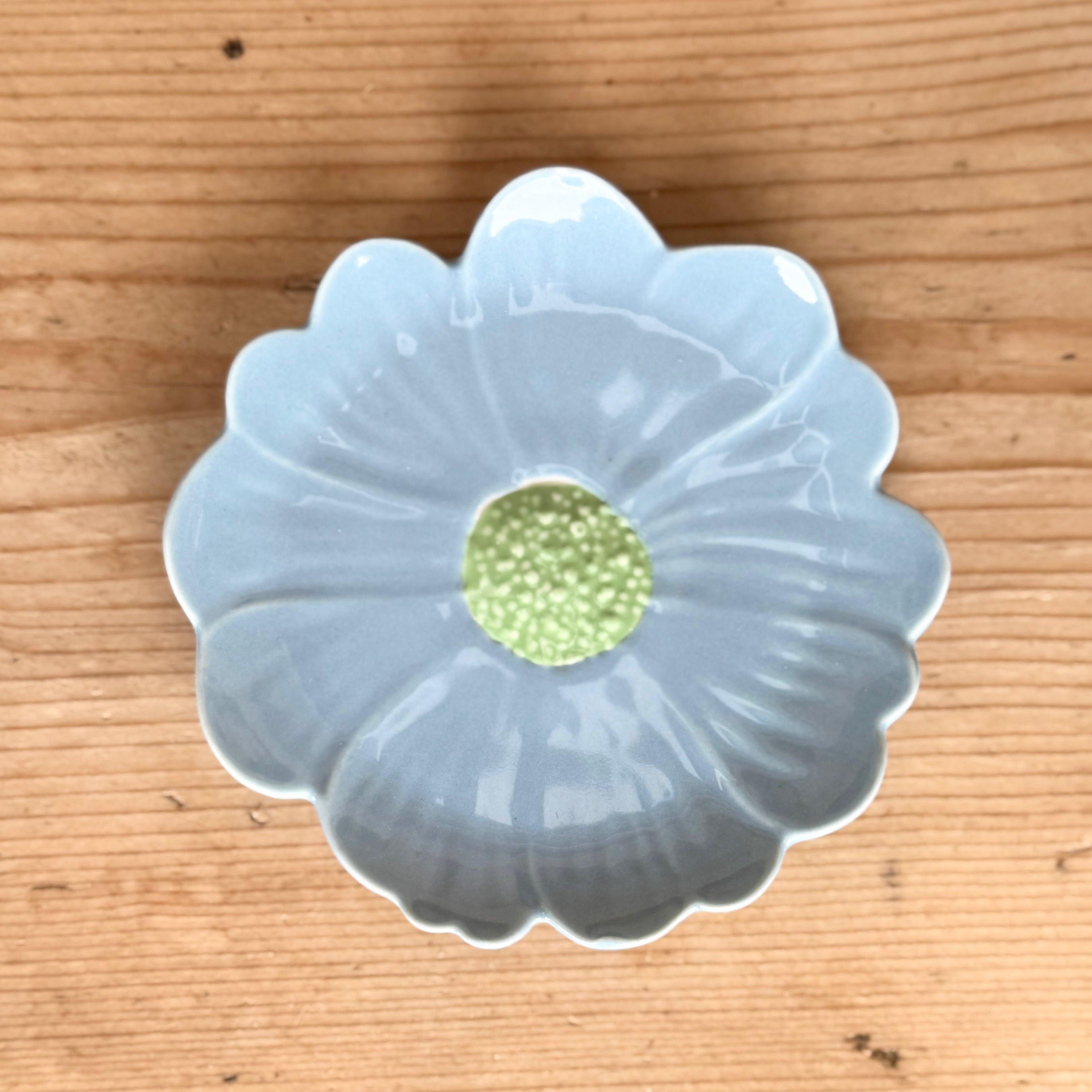 Flower Trinket Dish - Blue with Green Centre