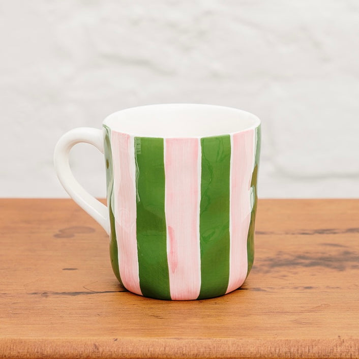 Mug - Pink &amp; Dark Green Stripe