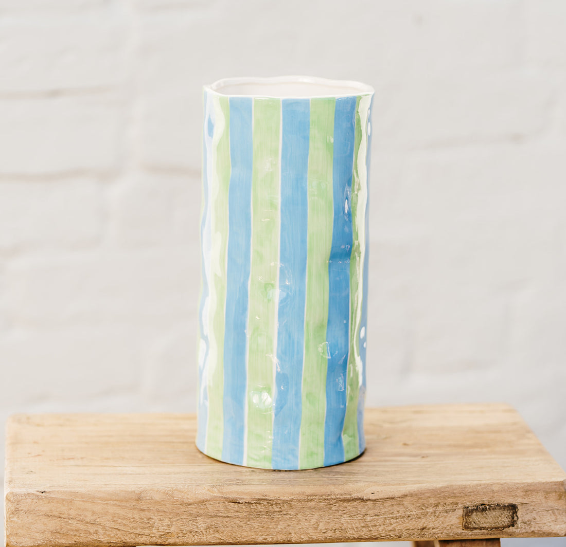 Ceramic Vase with Blue and Green Stripes | Handmade Ceramic Vases Online Store