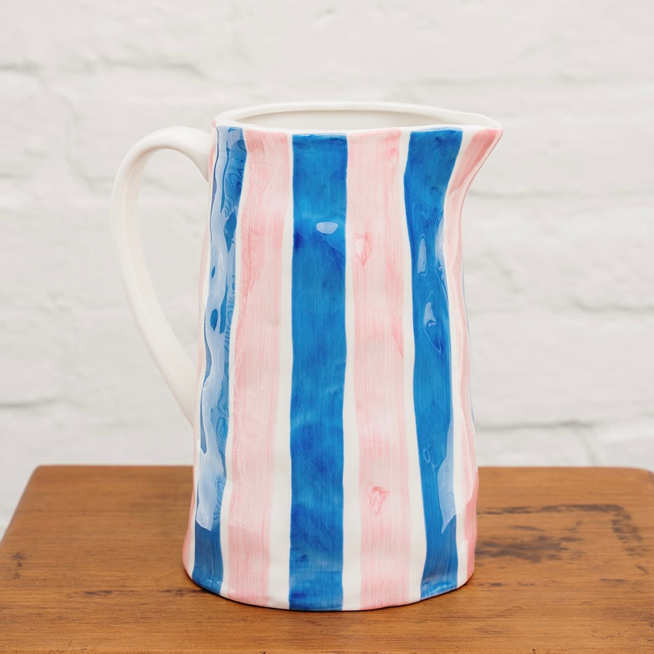 Blue and Pink Stripes Noss and Co Handmade Ceramic Jug