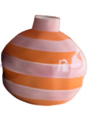 Round Bud Vase - Pink &amp; Orange Stripe