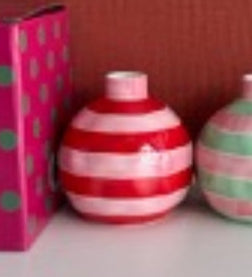 Round Bud Vase - Pink &amp; Red STRIPE