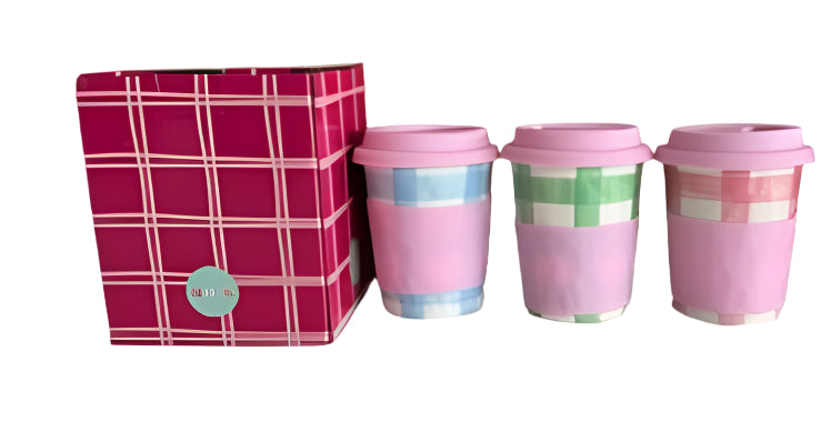 Cornflower Blue Gingham Travel Ceramic Mug 