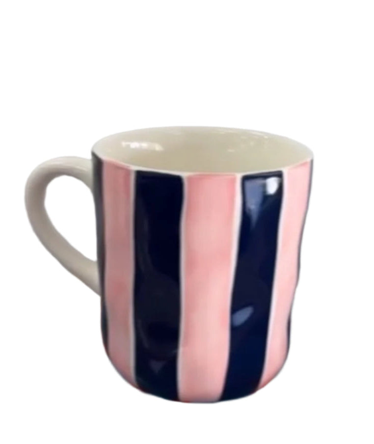 Navy and pink stripe mug