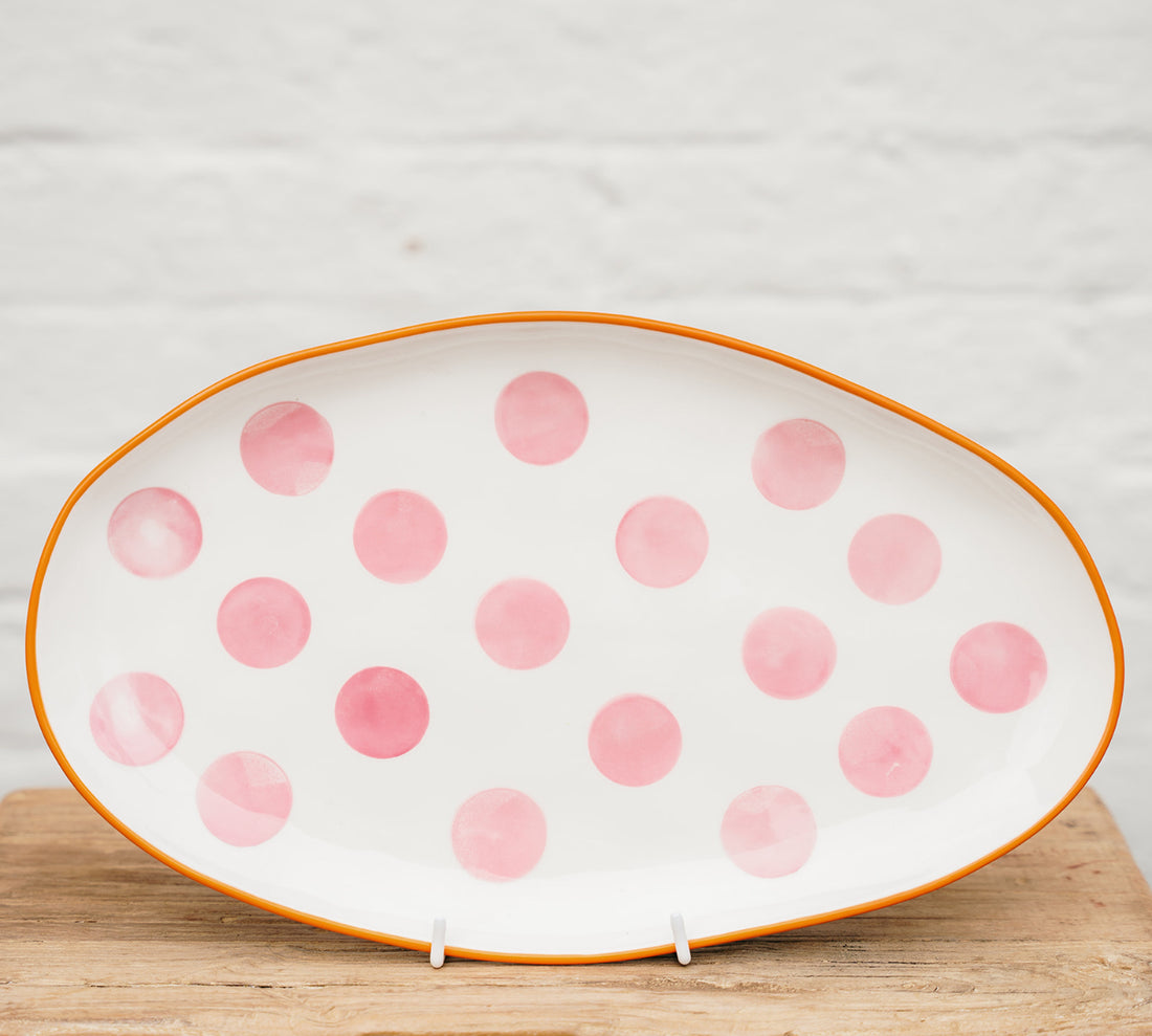 AUGUST PREORDER Small Oval Platter - Pink spot and orange rim