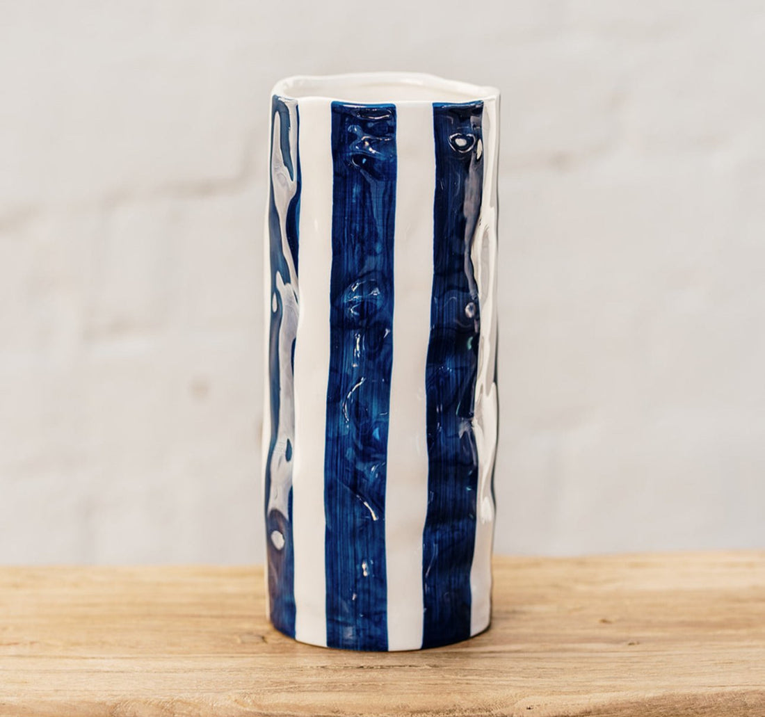 Blue and White Stripes Ceramic Vase Australia
