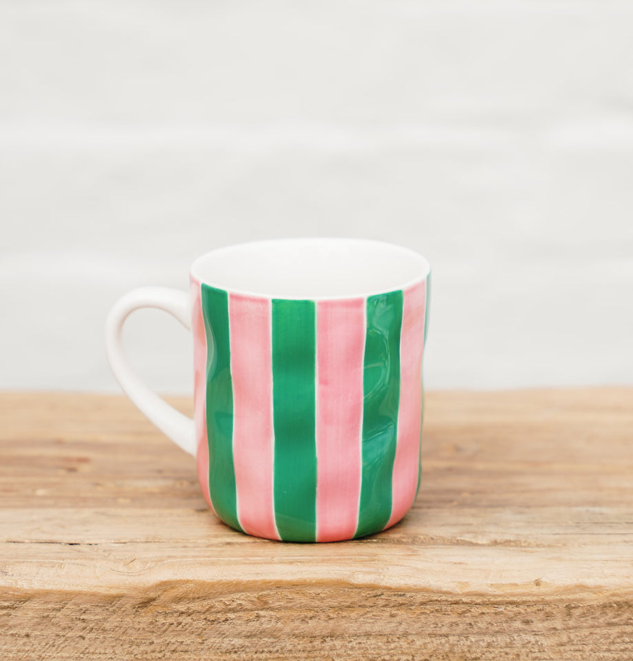 Pink and Green Striped Ceramic Mug | Noss and Co