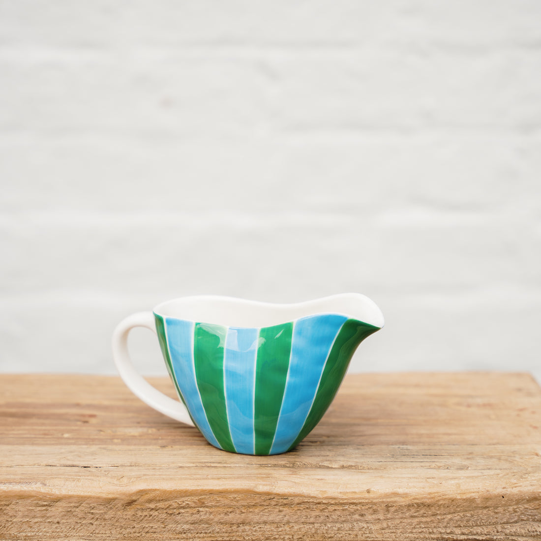 AUGUST PREORDER Gravy Jug - Green and Cornflower Blue Stripes