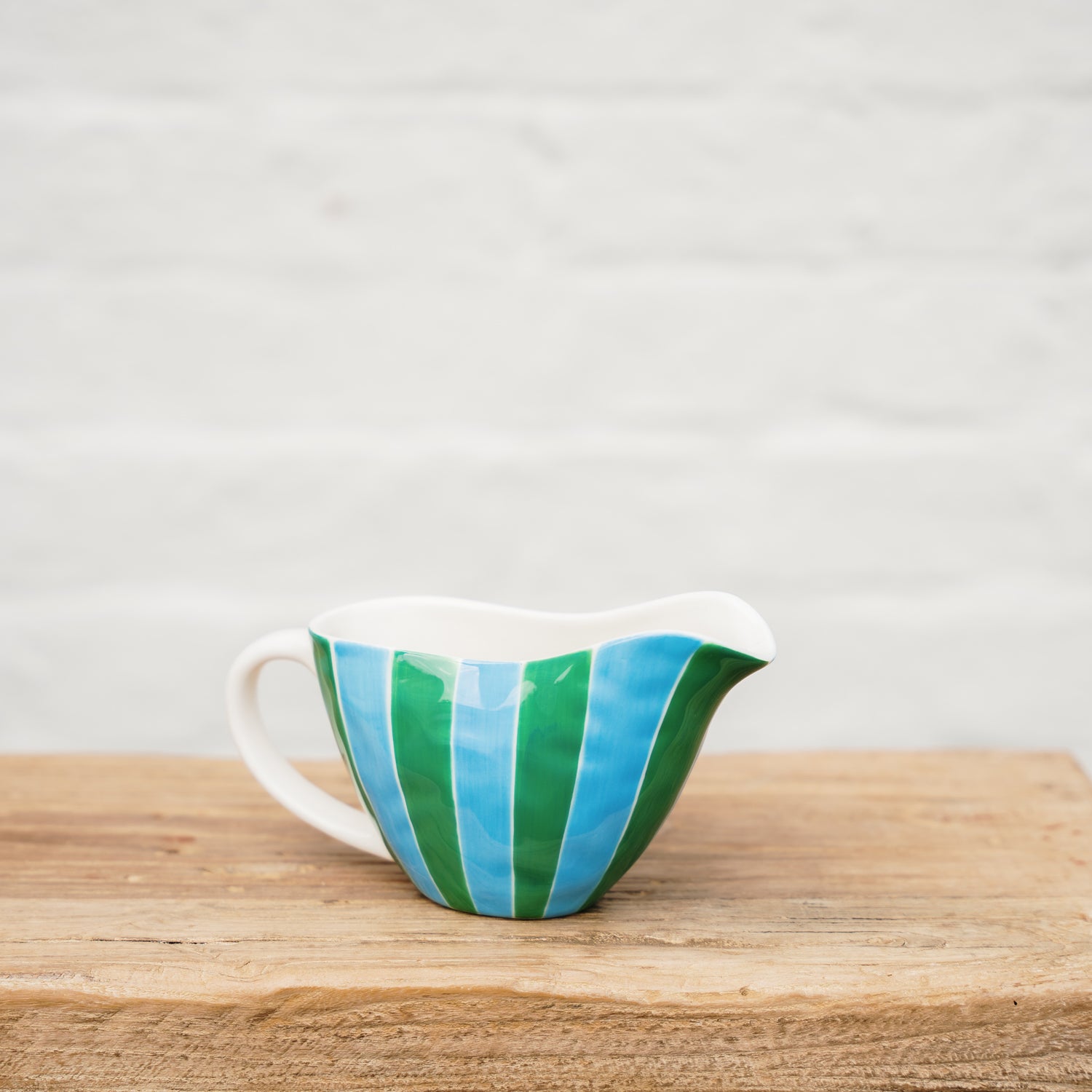 AUGUST PREORDER Gravy Jug - Green and Cornflower Blue Stripes